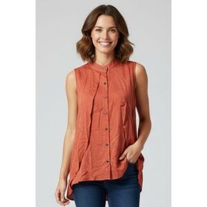 Lyaner Button front layer blouse Rust Size M